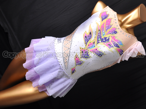 【買取】SASAKIササキスポーツ豪華ストーン装飾ノースリーブ新体操レオタード白×薄紫