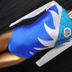 SASAKIササキスポーツ7000ロングスリーブ体操レオタード ワッペン付 ブルー×シルバー×青柄