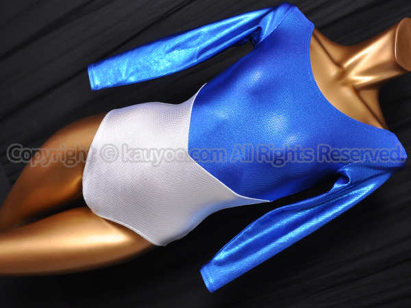 【買取】Chacott チャコット ホログラム切替ロングスリーブ体操レオタード 光沢ブルー×シルバー