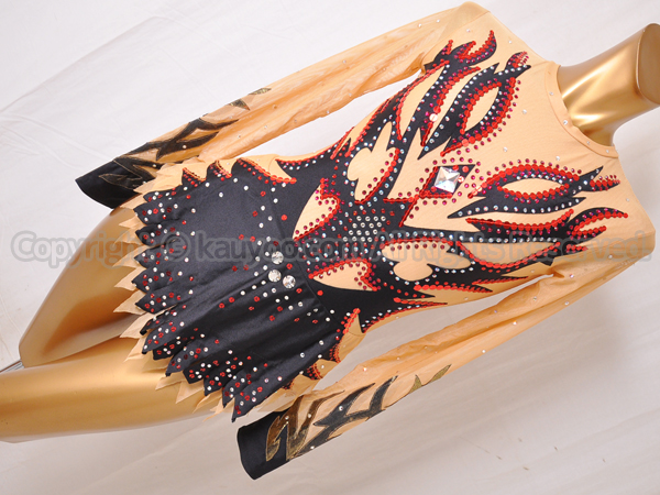 【買取】フラワーコーポレーション 豪華装飾 ロングスリーブ新体操レオタード ブラック×レッド