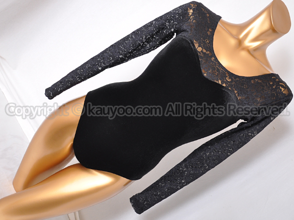 【買取】Ballerina バレリーナ 長袖バレエレオタード 黒ベルベット×レース