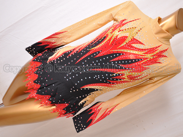 【買取】Olynstone オリンストーン 豪華装飾 ロングスリーブ新体操競技用レオタード ブラック×レッド