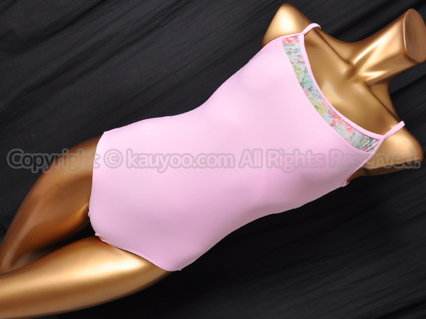 【買取】Wear MOI ウェアモア 花柄シースルー切替 キャミソールバレエレオタード ライトピンク