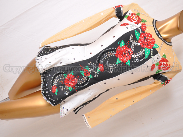 【買取】フラワーコーポレーション 豪華装飾ロングスリーブ新体操レオタード ブラック×ホワイト薔薇